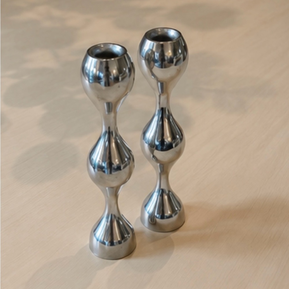 Nambe Sculptural Taper Candleholders – Set of 2 - Picture 2 of 10